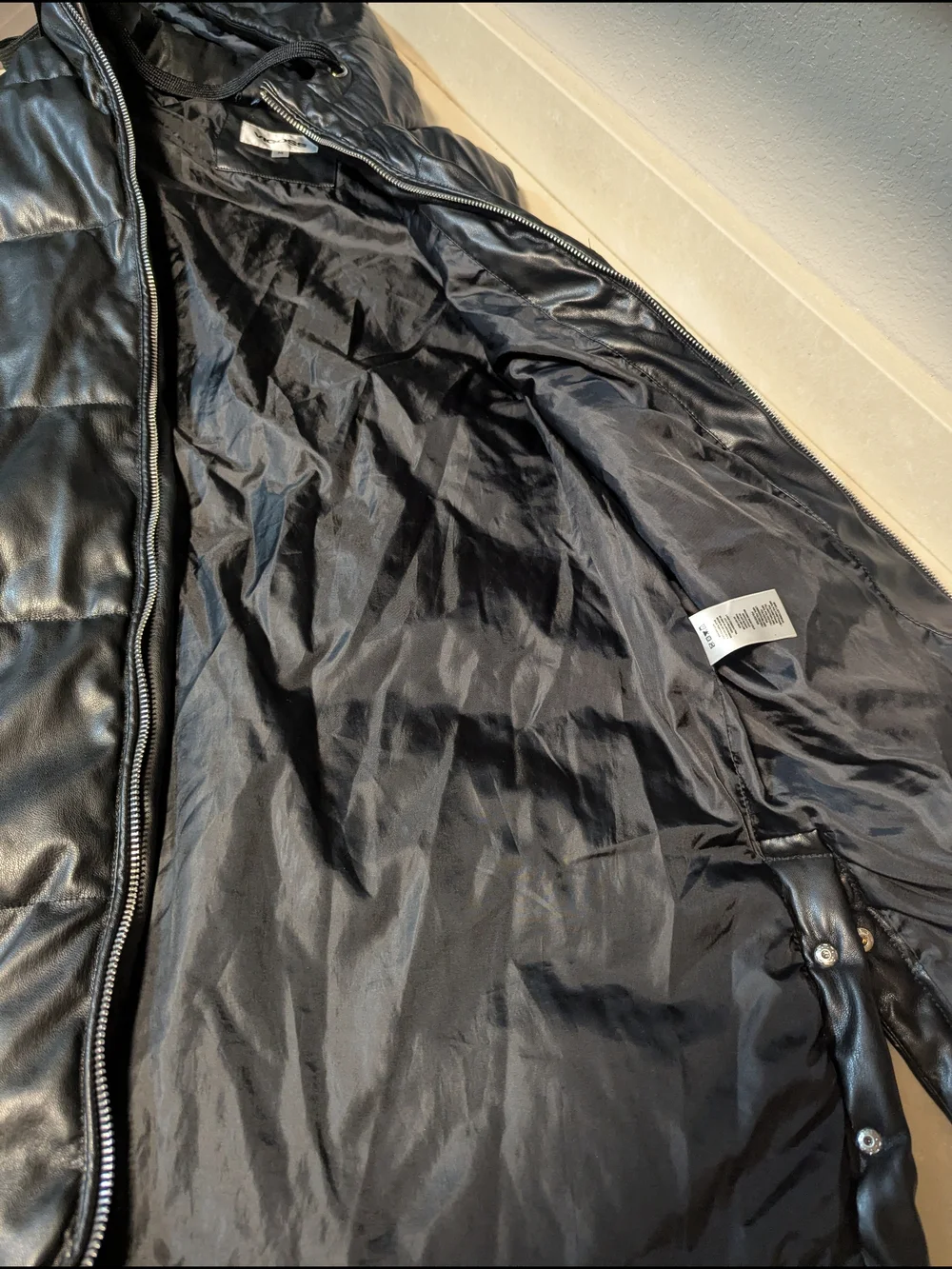 Vigoss Black Quilted Faux Leather Hooded Vest